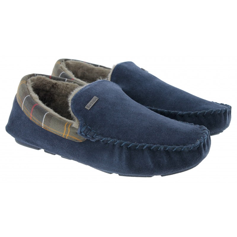 Barbour mens monty moccasin slippers 2024 navy suede